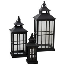 Black Wooden Set of 3 Lanterns