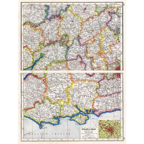 Antique map 1920 england - -,