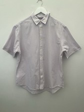 M&S Shirt Size Large Lilac Pinstripe Seersucker Short Sleeved 100% Cotton