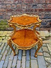 Early 20th century french walnut marquetry two tier etagere table