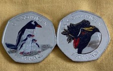 Duo Penguin 🐧 Set 2021 2 X UNC 50p Coins Falkland 🇫🇰 Decal Sticker Xmas 🎄