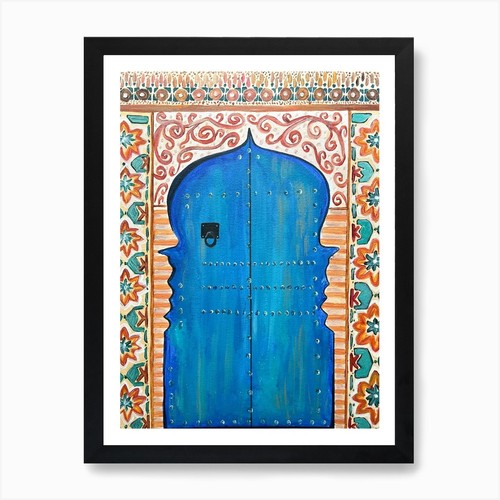 Blue moroccan door art print - art,
