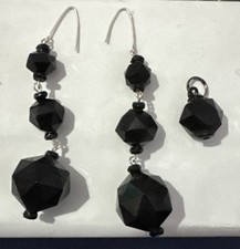 VICTORIAN WHITBY JET EARRINGS LARGE & PENDANT pls read auction ! 