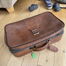 Vintage Brown Leather Suitcase Hand Luggage Travel Case