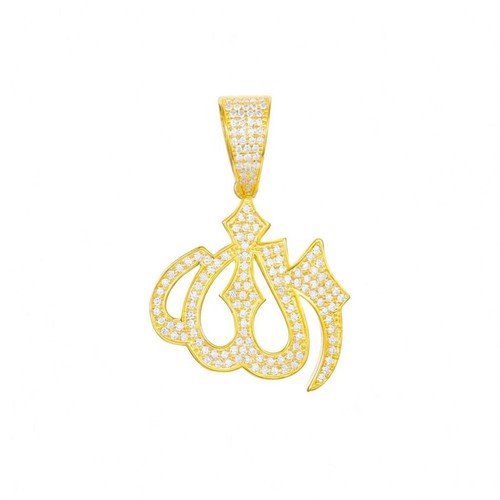 Gold silver allah pendant - gold,