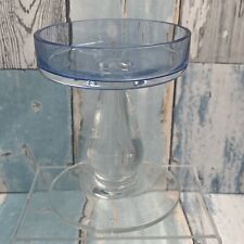 Decorative Glass Candle Holder-Blue/Clear Glass-Stemmed-Pillar Candle-13.5 cm