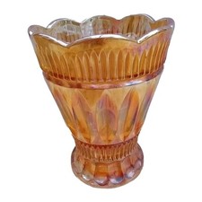  Vintage Carnival Marigold Irridescent Glass Vase Triands' Pattern 15.5cm Tall 