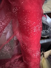 Red Glitter  Organza Fabric Voile Curtain Wedding Drape Material Per Metre