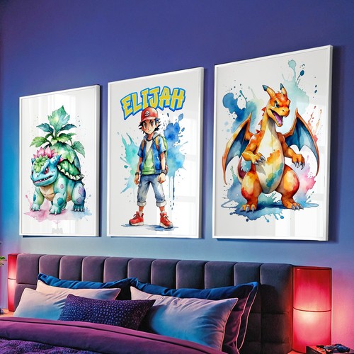 Pokemon wall art personalised - pokemon,