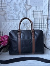 Fossil Evan Mens Satchel Messenger Bag Black / Brown Leather