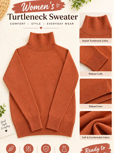 Women brown knit turtleneck - brown,