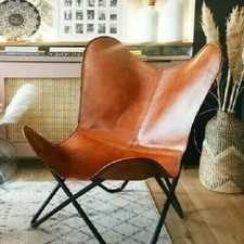 New Leather Butterfly Chair Leather Handmade Brown Folding Iron Frame