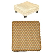 SMALL ANTIQUE GEORGIAN ENGLISH COUNTRY HOUSE FOOTSTOOL EMBROIDERED TOP BUN FEET