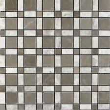 Checkerboard Olive Maron Marble w/ Silver Marble Mosaic Floor Wall (BOX OF 10)