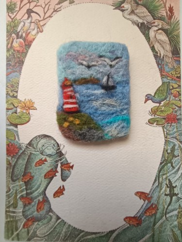 Needle felted brooch seascape - needle,