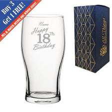 Personalised Engraved Pint Glass Birthday Message, Gift Boxed
