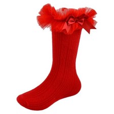 Infant Toddler Baby Girls Knee High Tutu Socks with Bow Frilly Cotton Socks