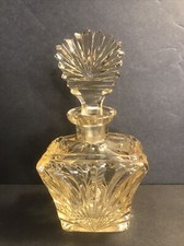 Art Deco crystal perfume bottle/Yellow glass/Czechoslovakia C.1940/Large H: 6.5”
