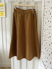 Zara Midi Skirt Linen Cotton Blend Wrap Belted Beige Size Medium