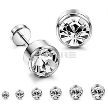 Womens Surgical Steel Round Cubic Zirconia Diamante Silver Screw Stud Earrings