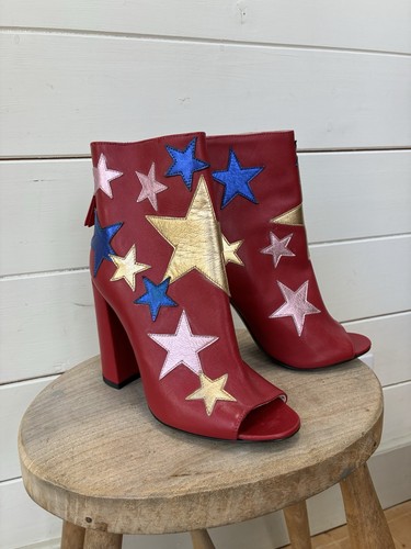 Pair red leather peep - ,