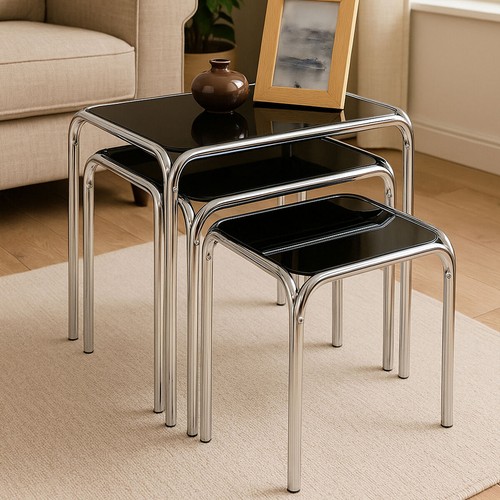 Set black glass top nest - of,