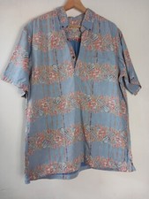 Billy Stone's reverse print blue lei ukulele Hawaiian shirt quarter sz Large