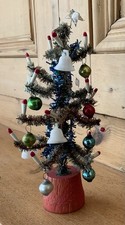 Vintage 50s Pipe Cleaner Table Top Christmas Tree Baubles Candles Bells Tinsel 
