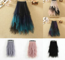 Women Elastic High Waist Mesh Tulle Tutu Skirt Layered Pleated Long Maxi Dress