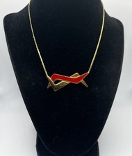 Vintage 1991 Givenchy Necklace Rare Double Signed Logo Red Enameled