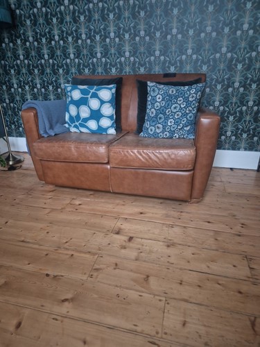 Heals brown leather sofa - sofa, (2
