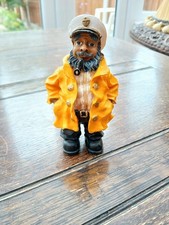 Vintage Sailor Captain Fisherman Resin Figurine Yellow Jacket & Pipe 5in