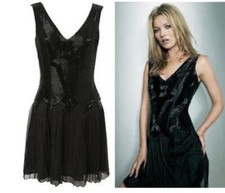 KATE MOSS TOPSHOP 20s FLAPPER Black BEADED GATSBY JAZZ Party Evening Dress UK 12