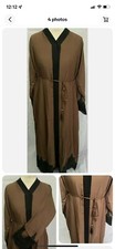 Ladies Premium Kimono Nada Open black Lace Abaya Maxi Dress Brown Size 54
