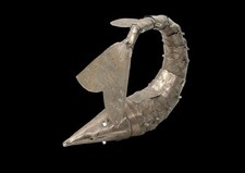 FISH antique articulated silvered metal with 12 segments 22cm long beaded eyes