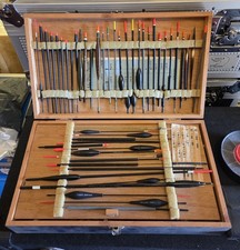 Vintage Wooden Fishing Tackle Box Containing 54 Vintage Floats and Accessories