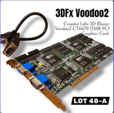 Lot48A Creative 3Dfx Voodoo2 CT6670 12MB PCI Graphics Accelerator Card + Bridge
