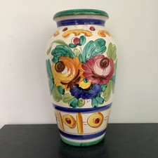 Vintage Italian Retro 60’s Large Vase Incised Colour Floral Decoration 30cm