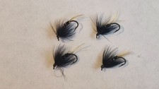 Black Pennel variant palmered wet flies. Old but unused. Size 12. Set of 4.