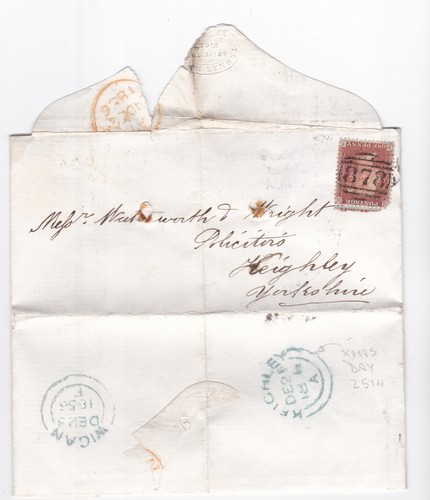 1856 penny red stamp on - 1d,