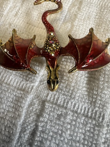 Dragon brooch red enamel - dragon,
