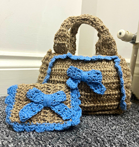 Handmade crochet beige - crochet, beige/blue