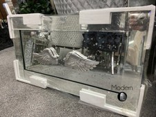 Small 3D Angel wings mirrored picture with glitter art detail, Angel wall mirror