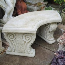 Large Curved Solid Stone Bench | English Patio Garden Furniture Ornament Decor