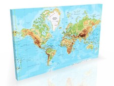 Physical World Map Large and XL Sizes - Quality Box Canvas Ready to Hang