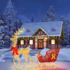 Light Up Christmas Reindeer Sleigh Outdoor Garden Xmas Figure Decorations LED UK