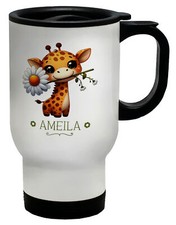 Personalised Giraffe Daisy Flower Travel Mug Forest Animal Floral Cup Gift