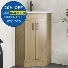 Bathroom Double Door Corner Vanity Unit Basin 1 Tap Hole Freestanding 585mm Oak