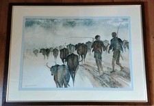 Large Original Watercolour Painting, Herding Wildebeest by Margo Armstrong