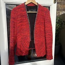 ZARA Basic Red Boucle Jacket  Beaded Trim Sz M